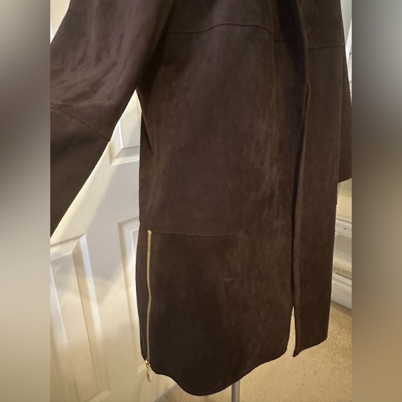 Chico’s Faux Suede Gold Zipper Detail Jacket Duster Dark Brown Size 1 - Picture 6 of 9
